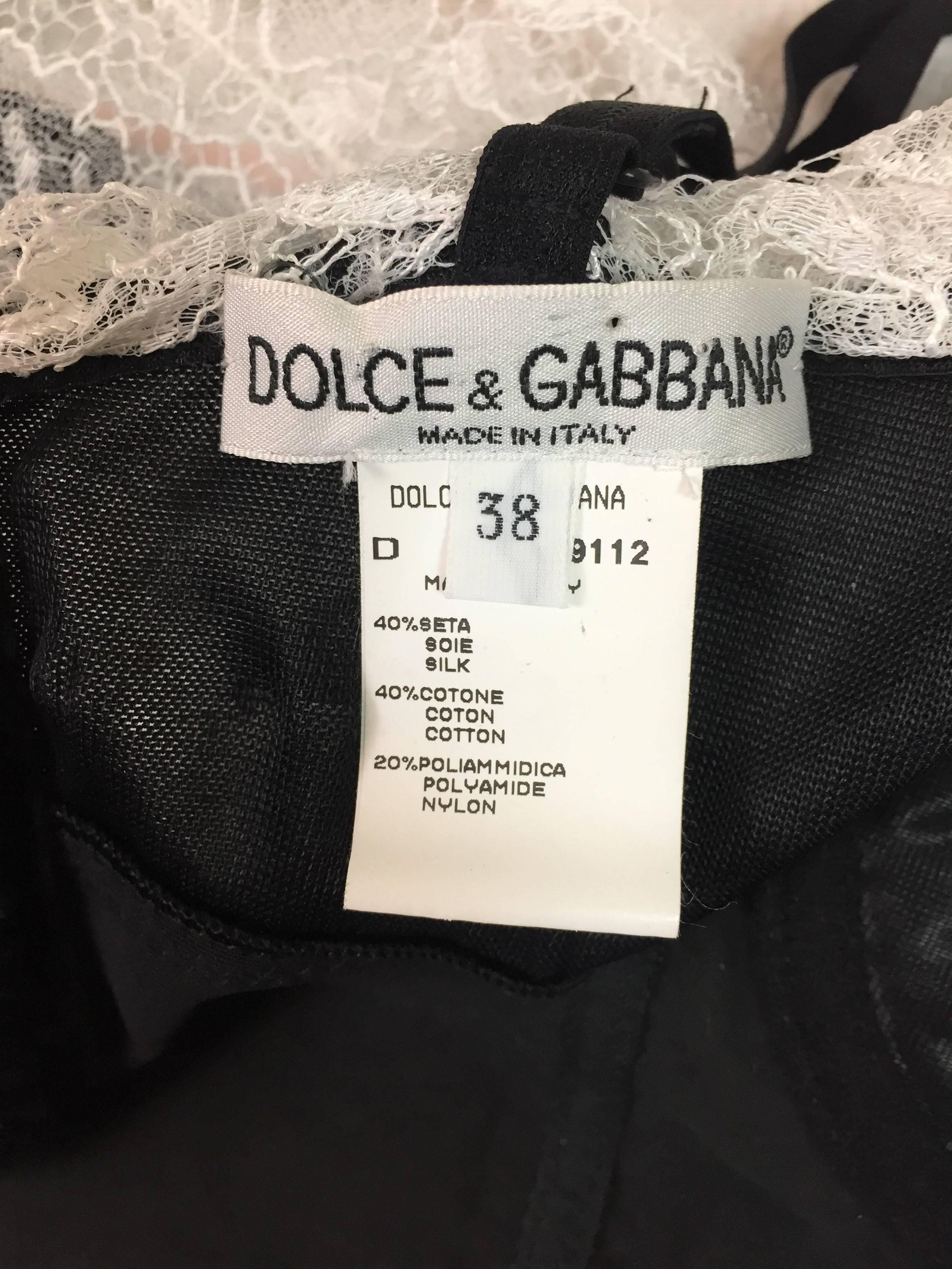 Women's Dolce & Gabbana White Lace Mini Dress with Built-In Black Bodysuit, 1996 