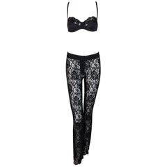 1996 Dolce & Gabbana Black Lace Bra & Sheer Lace Pants Ensemble