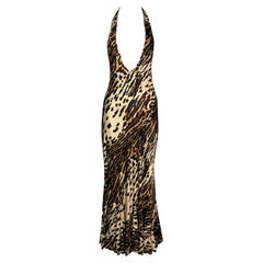 Vintage 1996 Dolce & Gabbana Plunging Slinky Halter Cheetah Maxi Dress