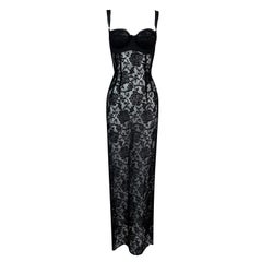 Vintage 1996 Dolce & Gabbana Sheer Black Lace Cut-Out Bra Gown Dress