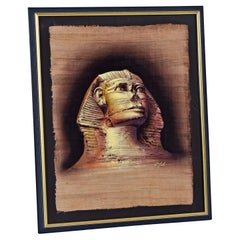 1996 Egyptian Sphinx on Papyrus Original Signed Painting by Monsef Labib