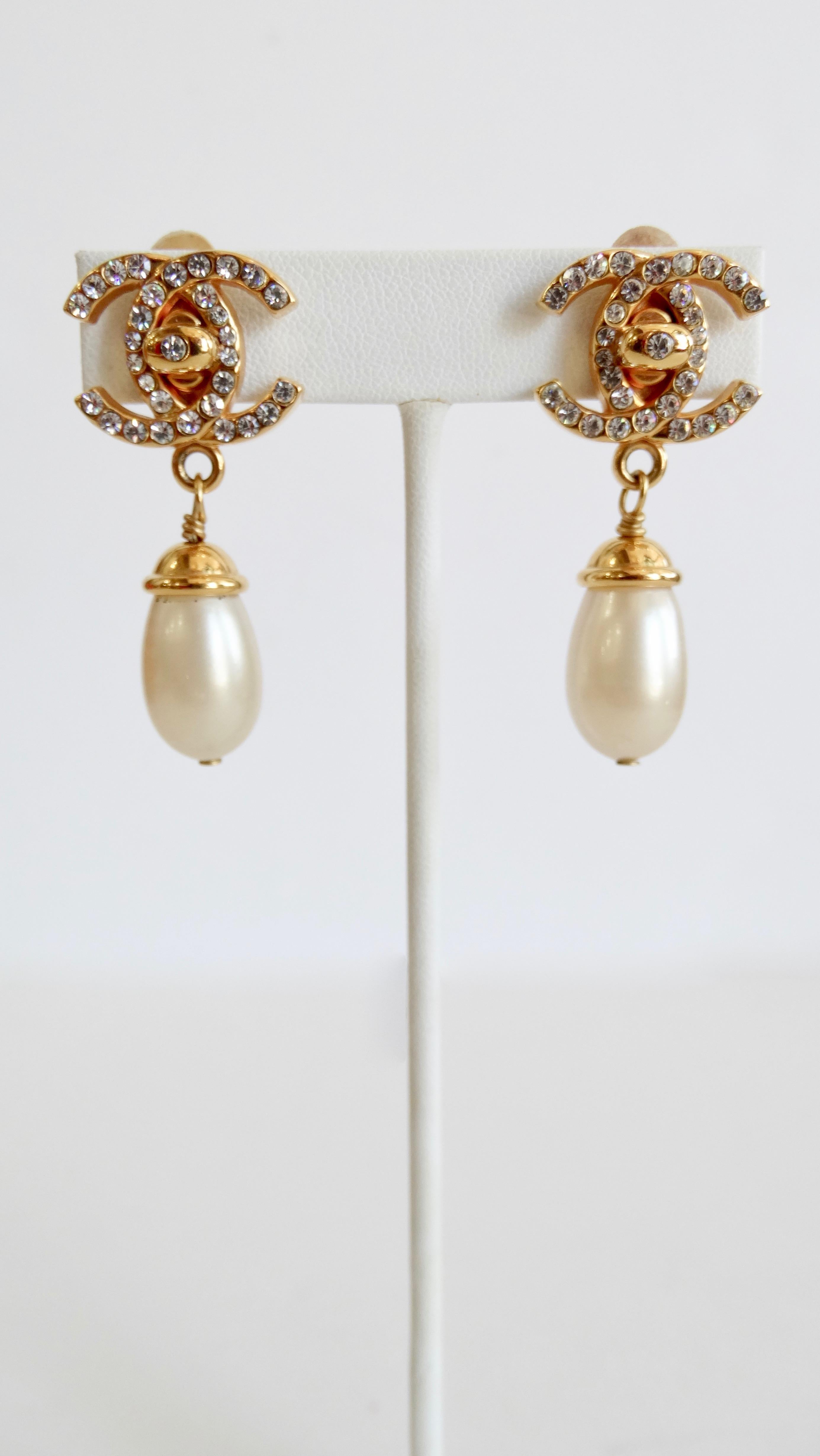1996 Fall/Winter Chanel Mademoiselle Turn-lock Drop Earrings  1