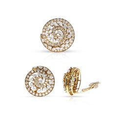 1996 Garrard Diamond Brooch and Earrings Set, Original Box, 18k