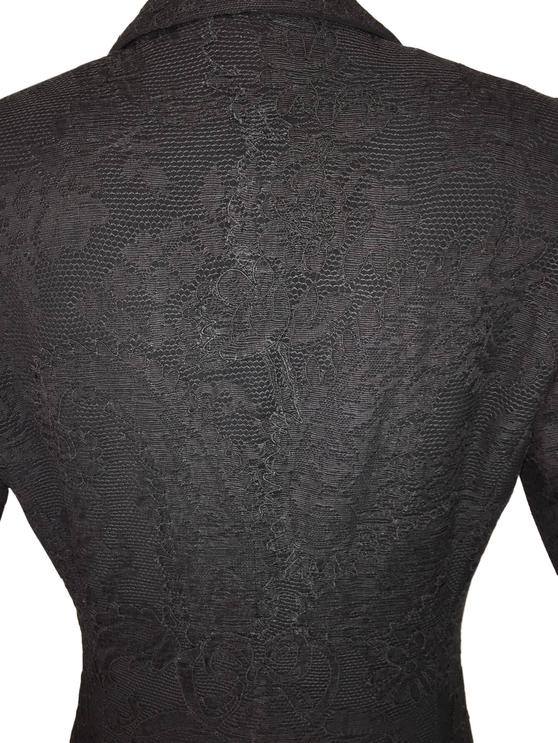 1996 Gianni Versace Couture Black Mesh & Lace Long Fitted Jacket Coat 1