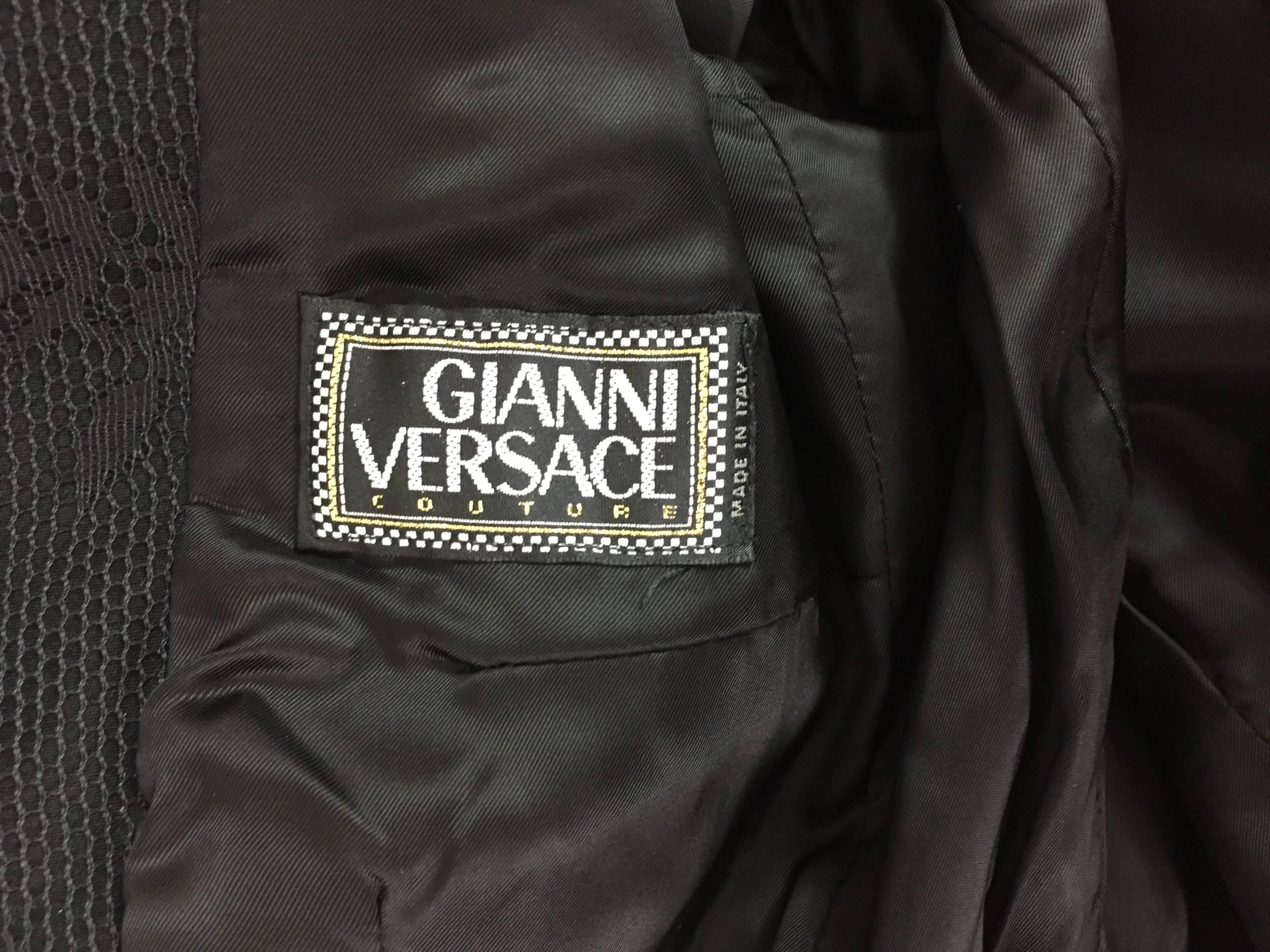 1996 Gianni Versace Couture Black Mesh & Lace Long Fitted Jacket Coat 2