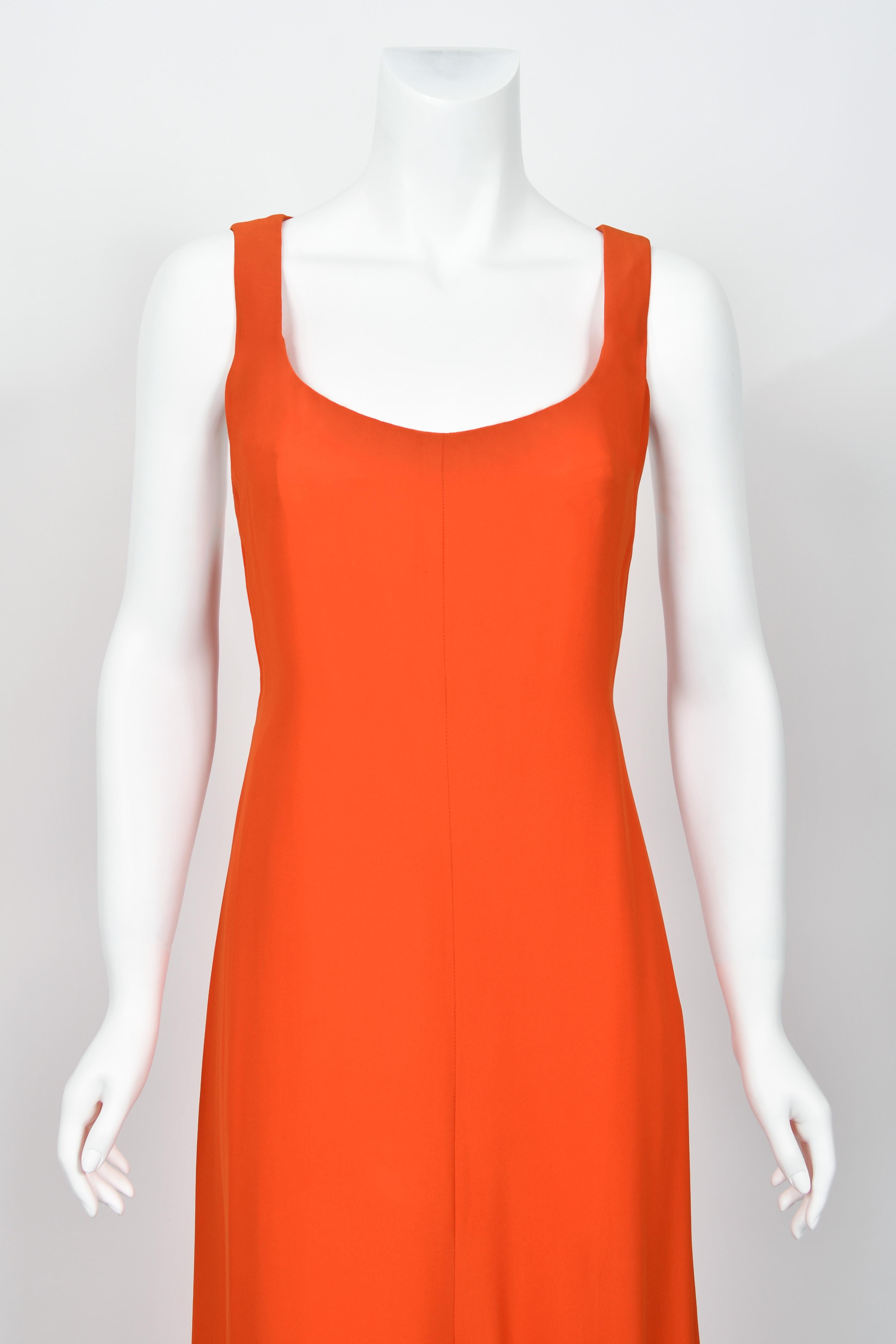 1996 Gianni Versace Couture Documented Runway Orange Silk Bustier Maxi Dress For Sale 6