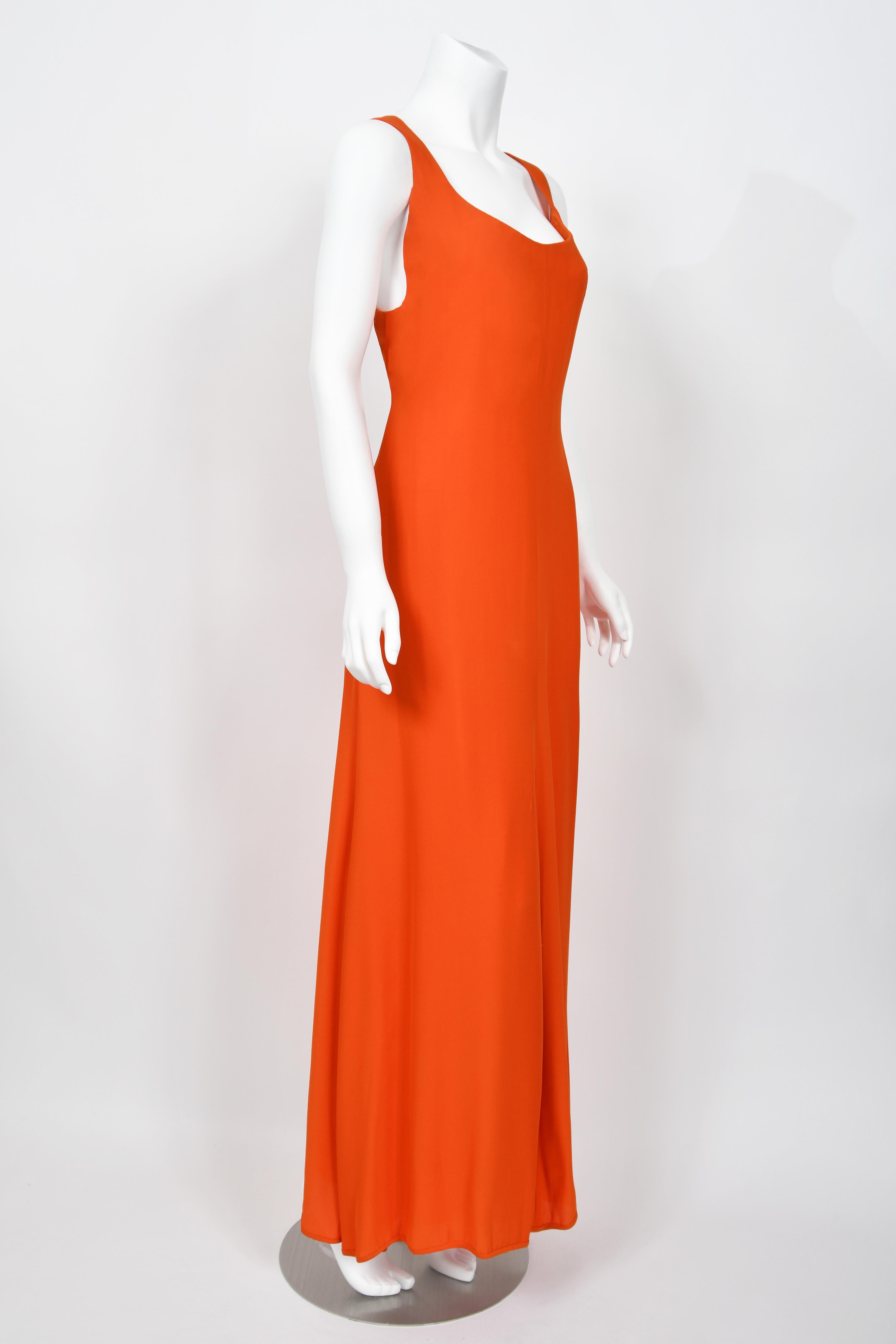 1996 Gianni Versace Couture Documented Runway Orange Silk Bustier Maxi Dress For Sale 8