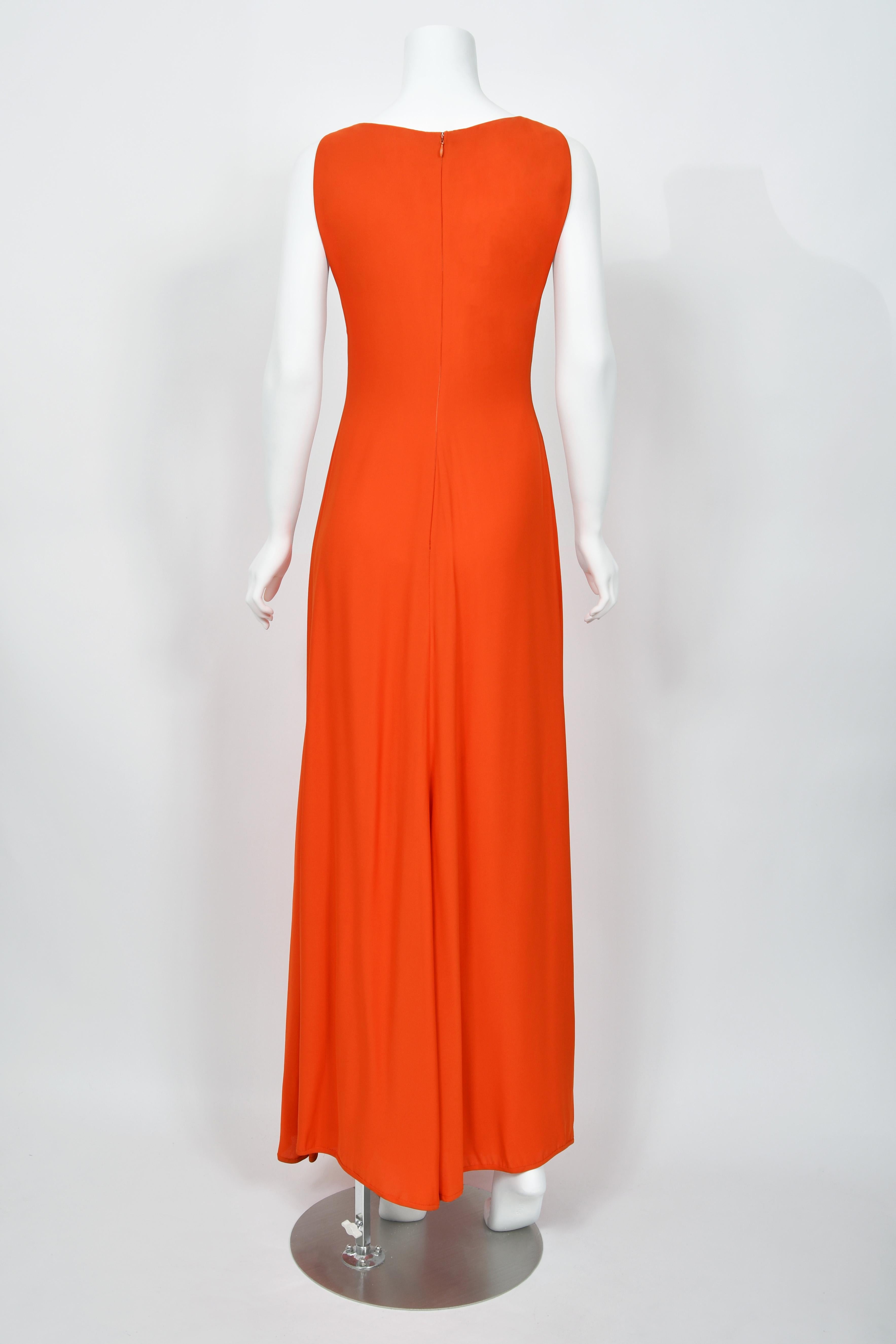 1996 Gianni Versace Couture Documented Runway Orange Silk Bustier Maxi Dress For Sale 10