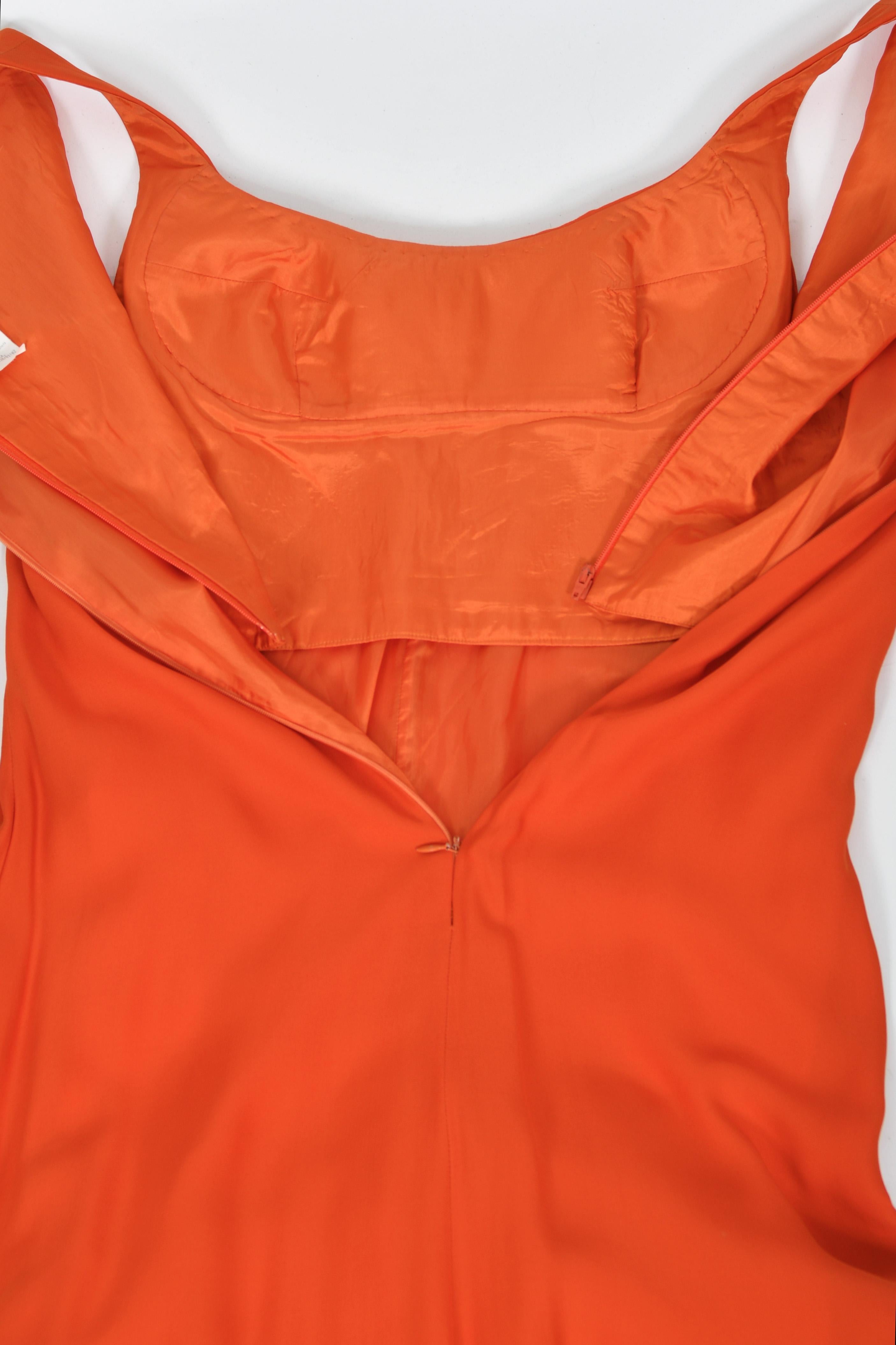 1996 Gianni Versace Couture Documented Runway Orange Silk Bustier Maxi Dress For Sale 11