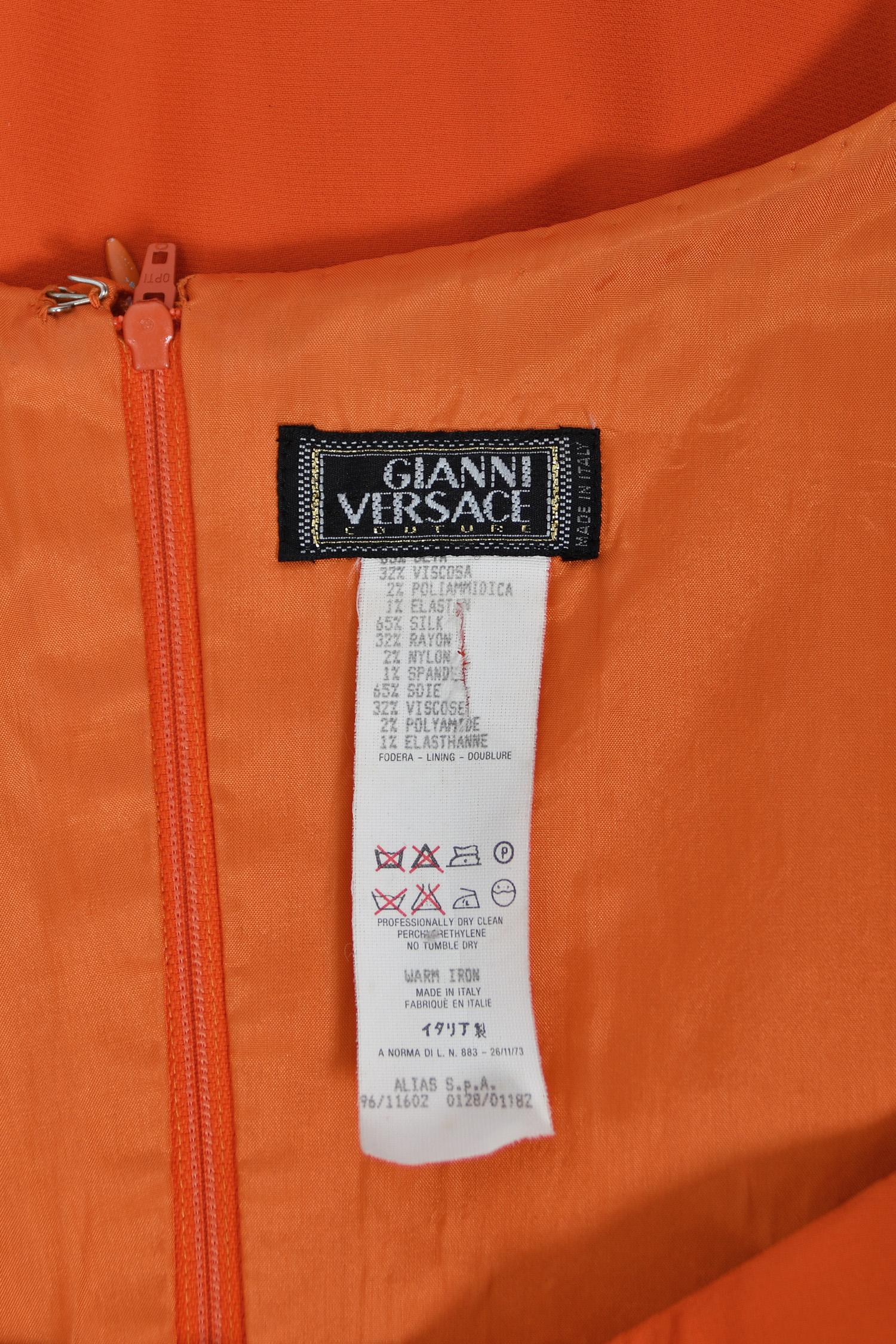 1996 Gianni Versace Couture Documented Runway Orange Silk Bustier Maxi Dress For Sale 14