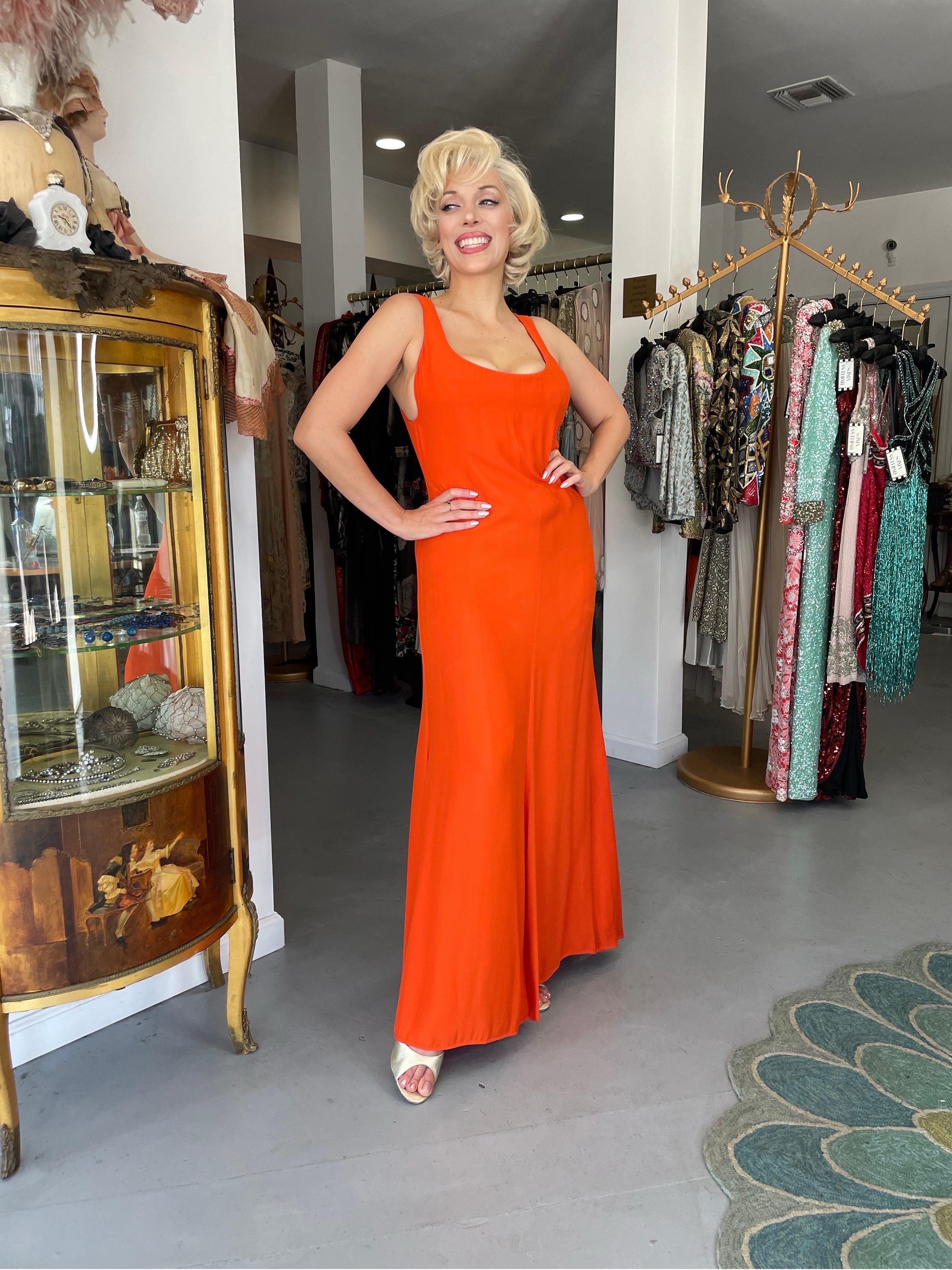 Women's 1996 Gianni Versace Couture Documented Runway Orange Silk Bustier Maxi Dress For Sale