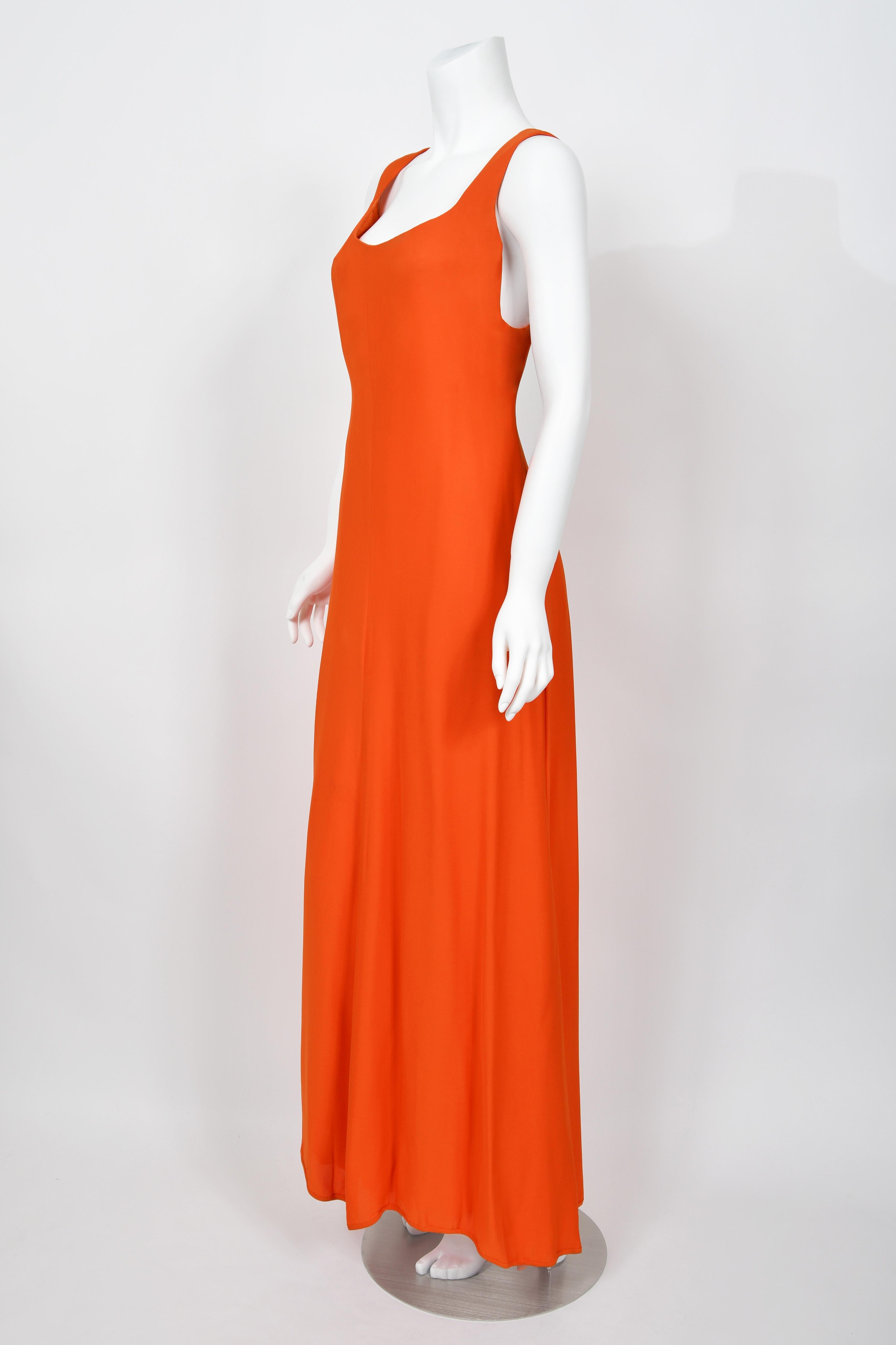 1996 Gianni Versace Couture Documented Runway Orange Silk Bustier Maxi Dress For Sale 2