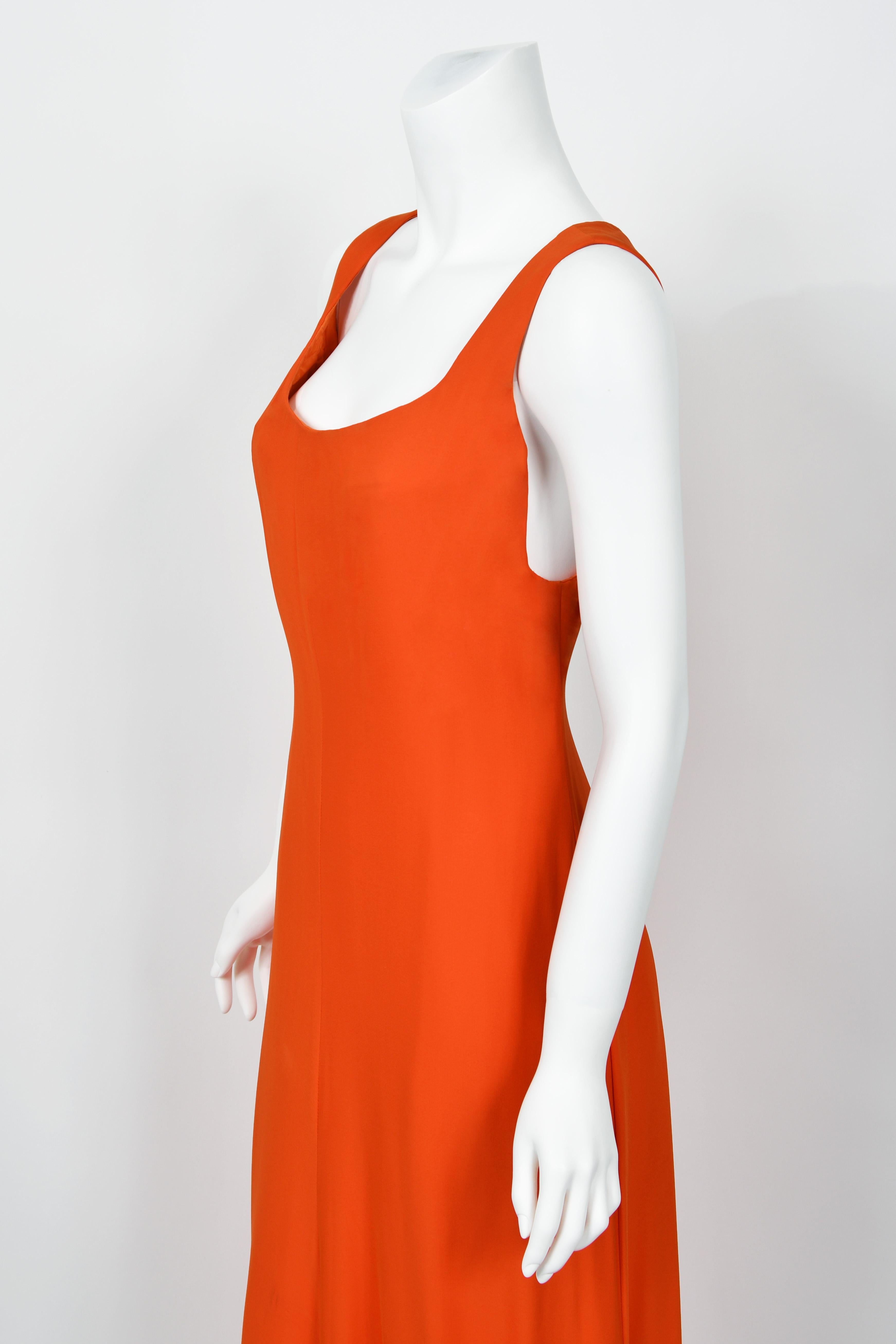 1996 Gianni Versace Couture Documented Runway Orange Silk Bustier Maxi Dress For Sale 3