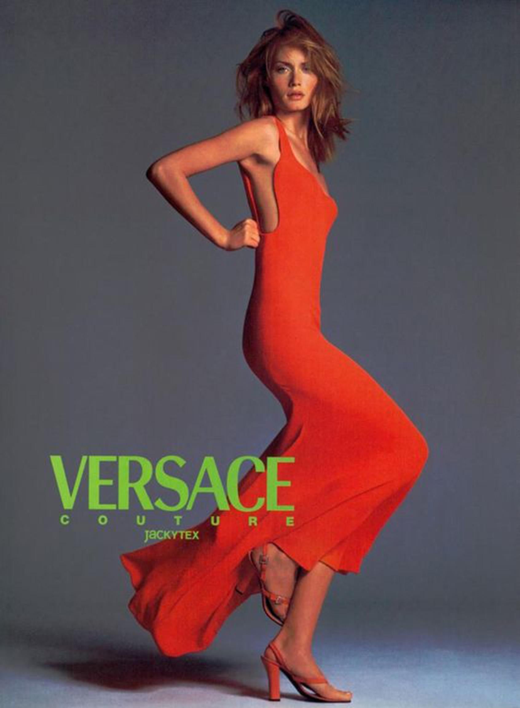 1996 Gianni Versace Couture Documented Runway Orange Silk Bustier Maxi Dress For Sale 4