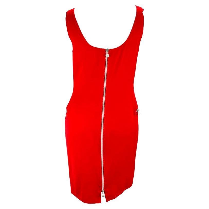 Women's 1996 Gianni Versace Couture Red Zip Medusa Dress For Sale