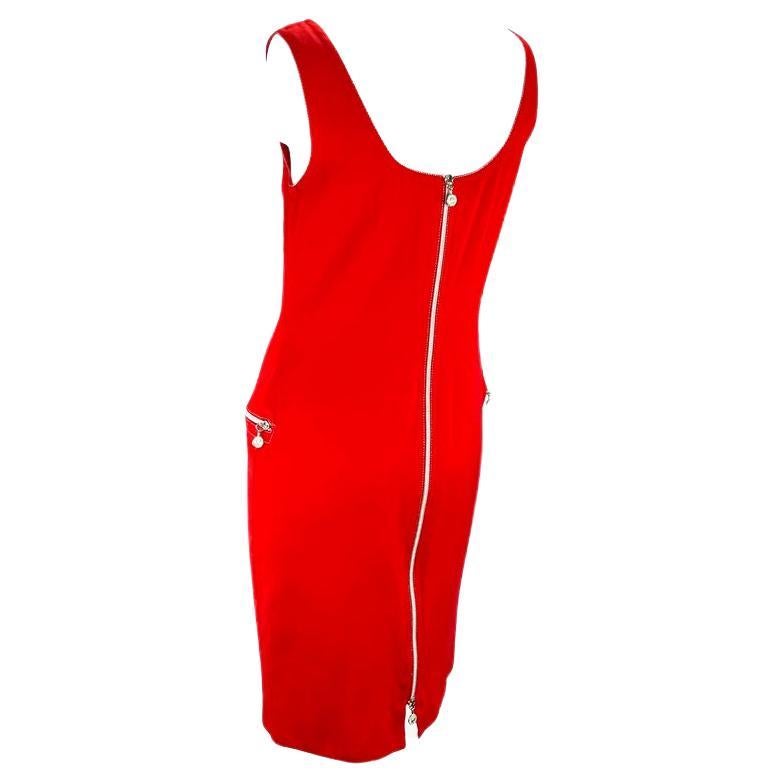 1996 Gianni Versace Couture Red Zip Medusa Dress For Sale 1
