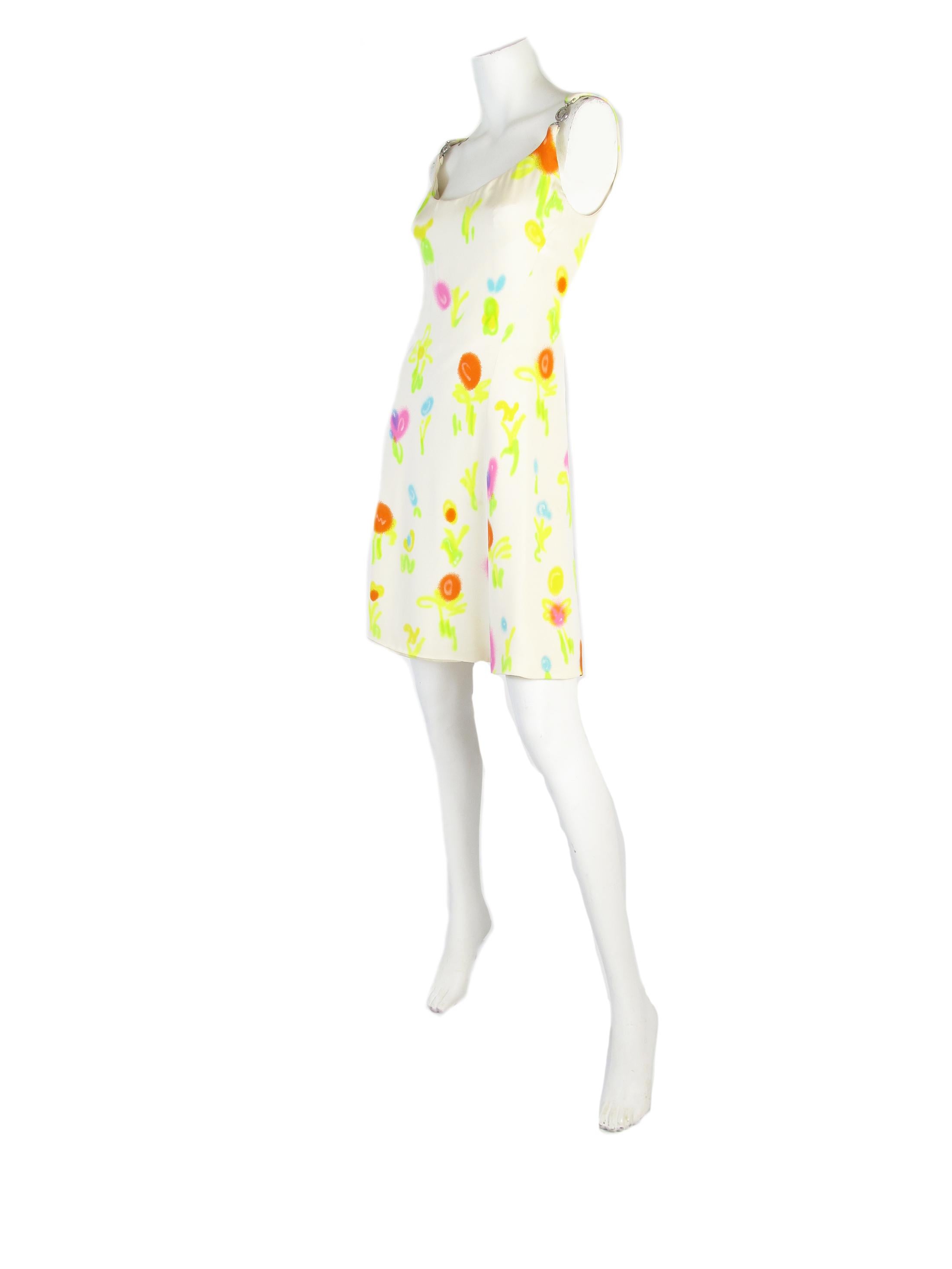 1996 Gianni Versace neon print silk mini dress. Condition: Very good. Size 40. Mannequin is a US 6.
