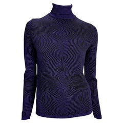 1996 Gianni Versace Lila Psychedelic Op Art Strickpullover mit Rollkragenpullover Top