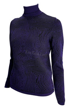 1996 Gianni Versace Purple Psychedelic Op Art Knit Roll-Neck Sweater Top