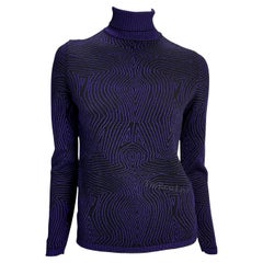 1996 Gianni Versace Purple Psychedelic Op Art Knit Roll-Neck Sweater Top