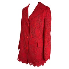 1996 Gianni Versace Red Lace Overlay Monochrome Medusa Coat