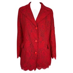 Vintage 1996 Gianni Versace Red Lace Overlay Monochrome Medusa Coat