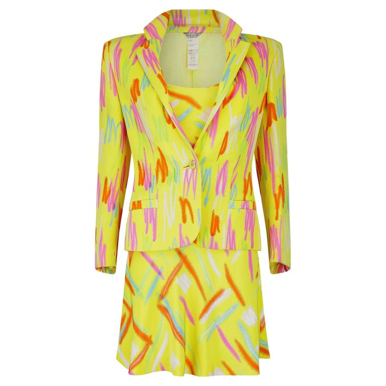 1996 Gianni Versace Runway Silk Mini Dress Jacket Ensemble in Yellow For  Sale at 1stDibs