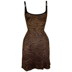 1996 Gianni Versace Tiger Knit Bodycon Mini Dress