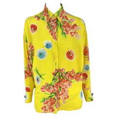 Retro 1996 Gianni Versace Yellow Floral Silk Button Up Medusa