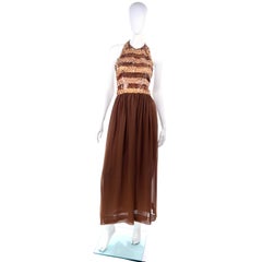 1996 Givenchy Vintage Chocolate Brown Silk Halter Beaded Evening Dress