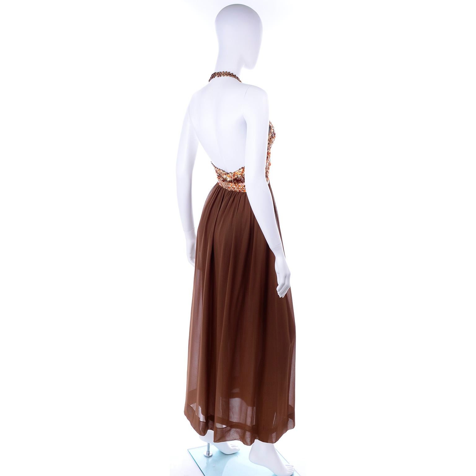 Givenchy - Robe de soirée vintage en soie marron chocolat avec dos nu et perles, 1996 en vente 1