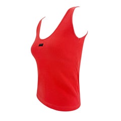 1996 Gucci by Tom Ford Coral Red Stretch Ribbed Logo Tank Top