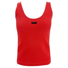 1996 Gucci by Tom Ford Coral Red Stretch Ribbed Logo Tank Top