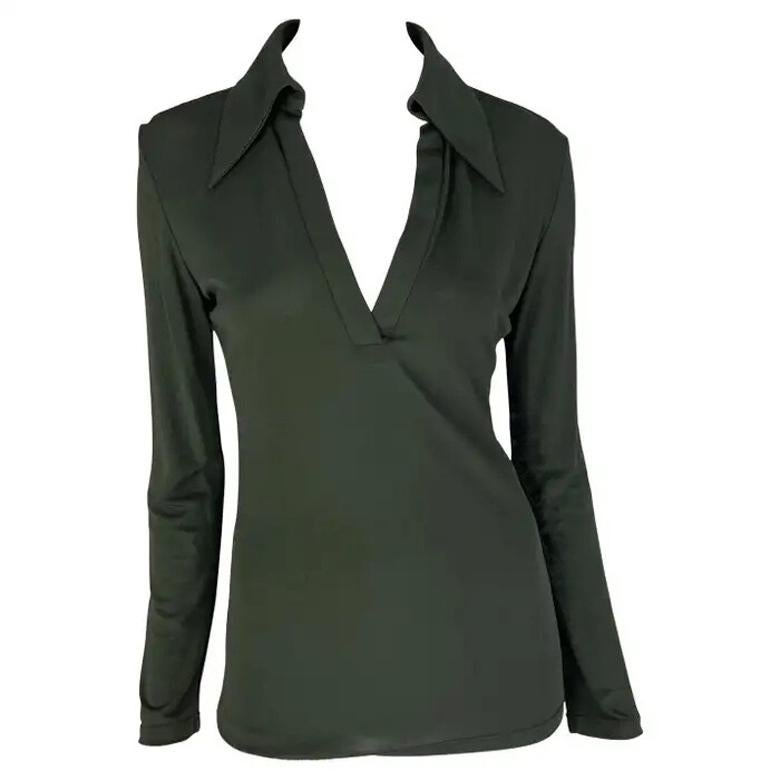1996 Gucci by Tom Ford Camisa con cuello de manga larga en viscosa verde oscuro