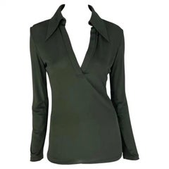 1996 Gucci by Tom Ford Dark Green Viscose Long Sleeve Collared Shirt