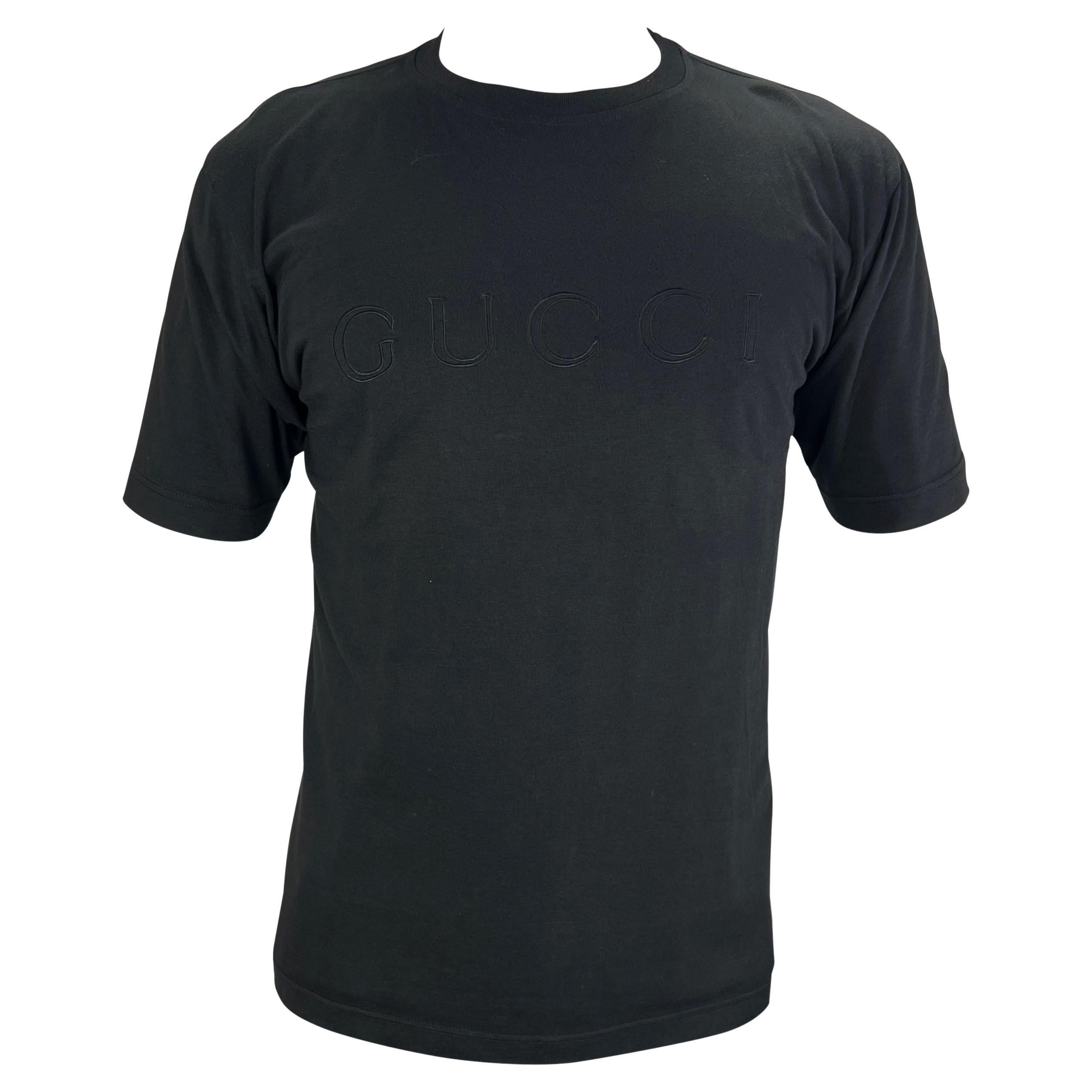 1996 Gucci by Tom Ford T-shirt en coton noir brodé du logo pour hommes en vente