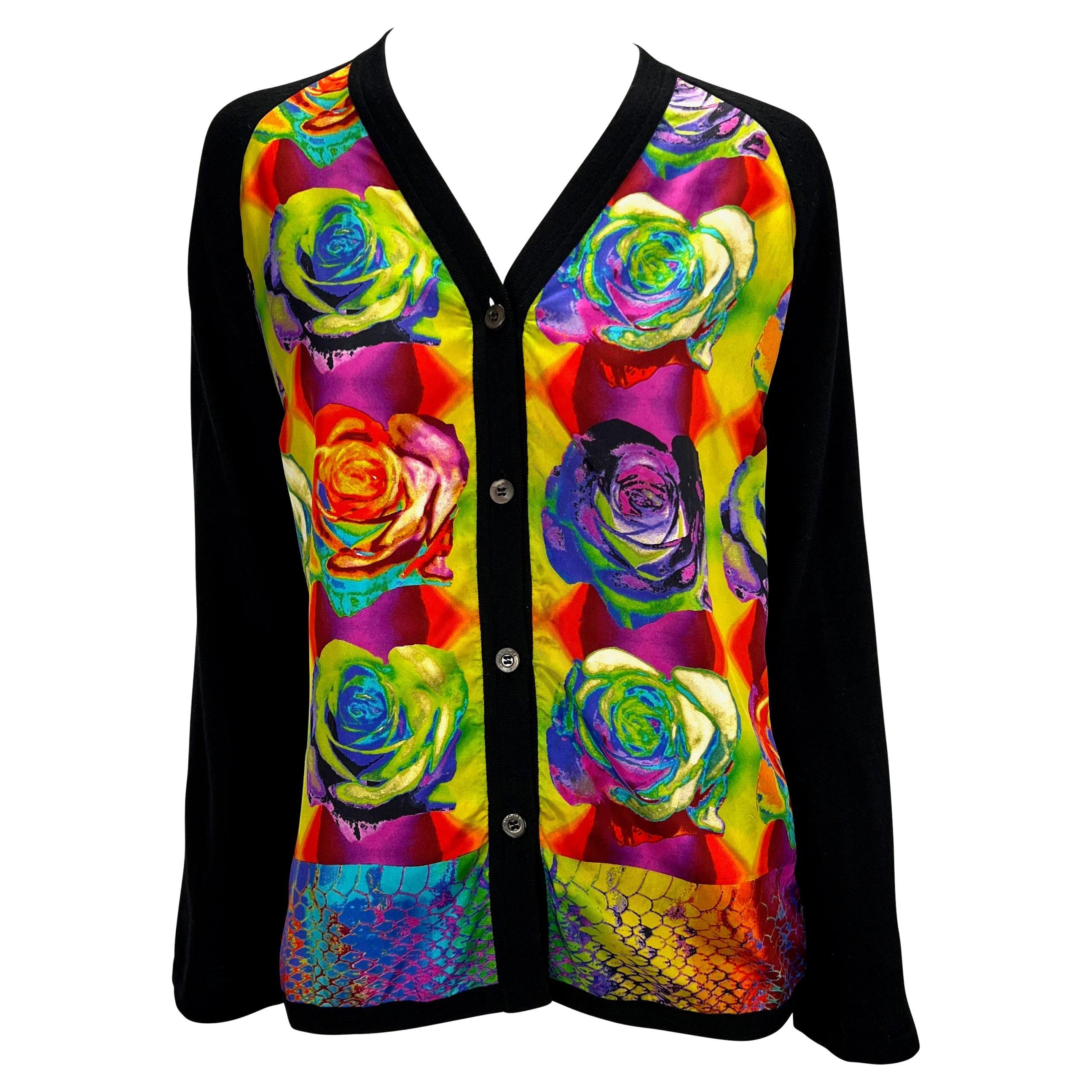 1996 Gucci by Tom Ford Psychedelic Silk Print Wool Panel Cardigan Sweater