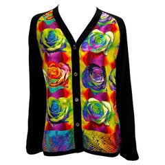 Vintage 1996 Gucci by Tom Ford Psychedelic Silk Print Wool Panel Cardigan Sweater