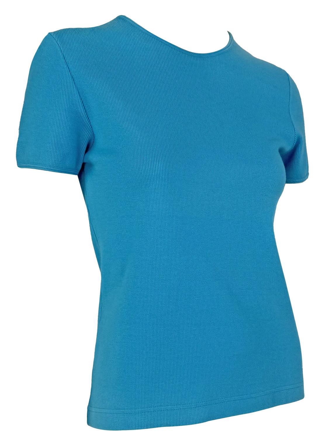 Women's 1996 Gucci by Tom Ford Turquoise Stretch Ribbed Logo T-Shirt Top For Sale