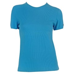 1996 Gucci by Tom Ford Turquoise Stretch Ribbed Logo T-Shirt Top