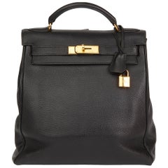 1996 Hermes Noir Togo Cuir Vintage Kelly Ado Sac à dos