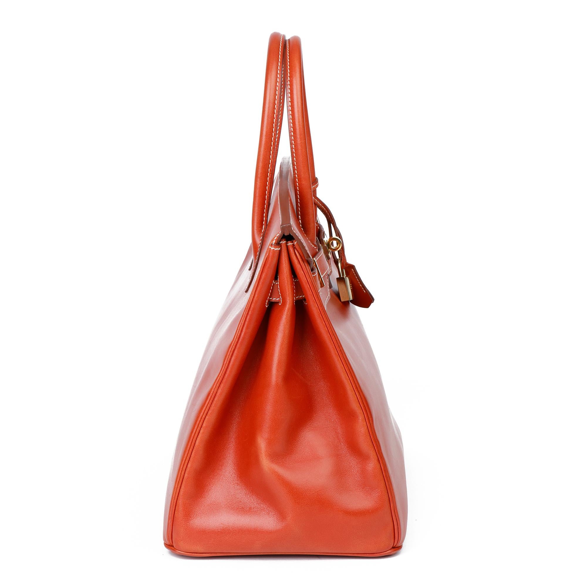 Orange 1996 Hermes Brique Box Calf Leather Vintage Birkin 35cm Retourne