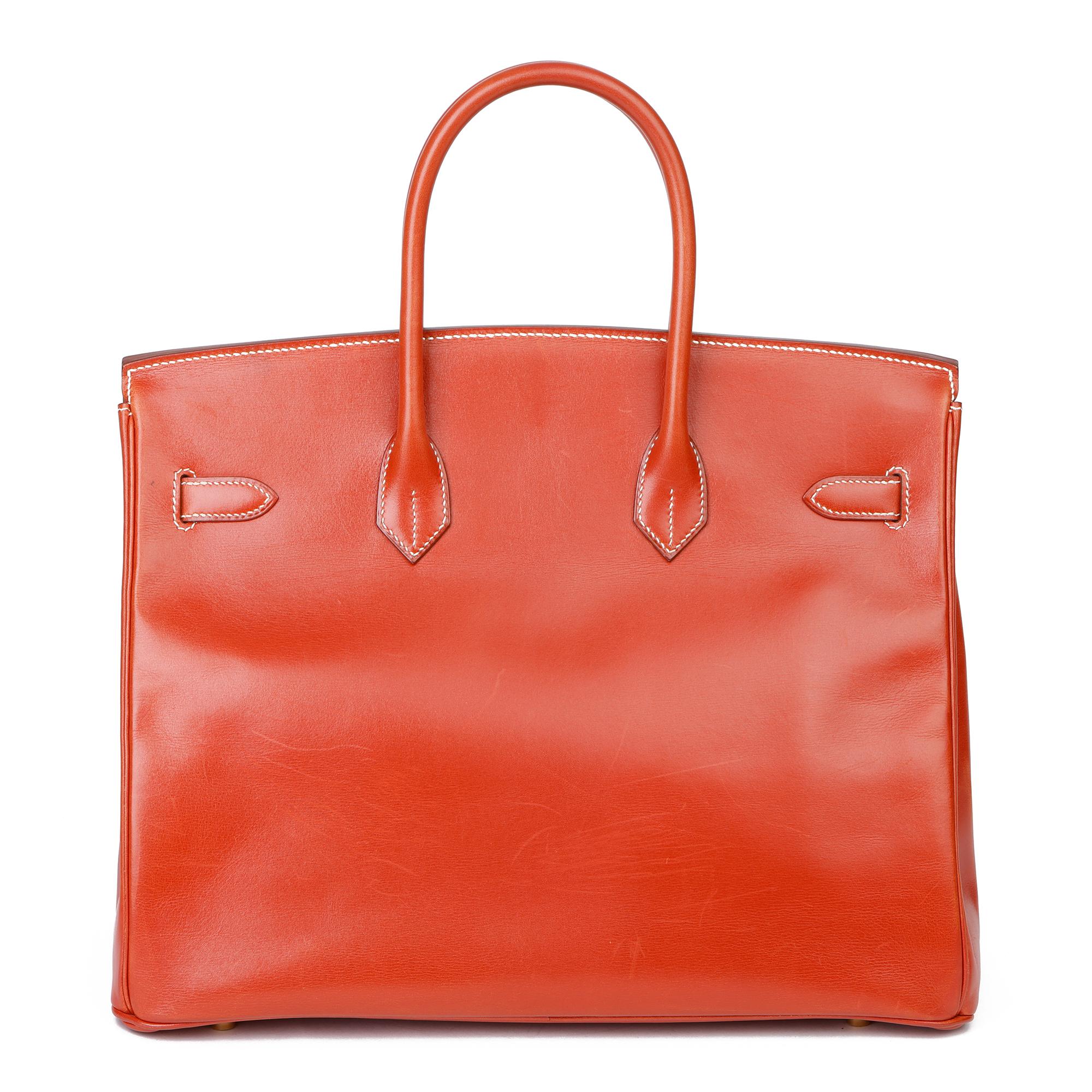 Women's 1996 Hermes Brique Box Calf Leather Vintage Birkin 35cm Retourne