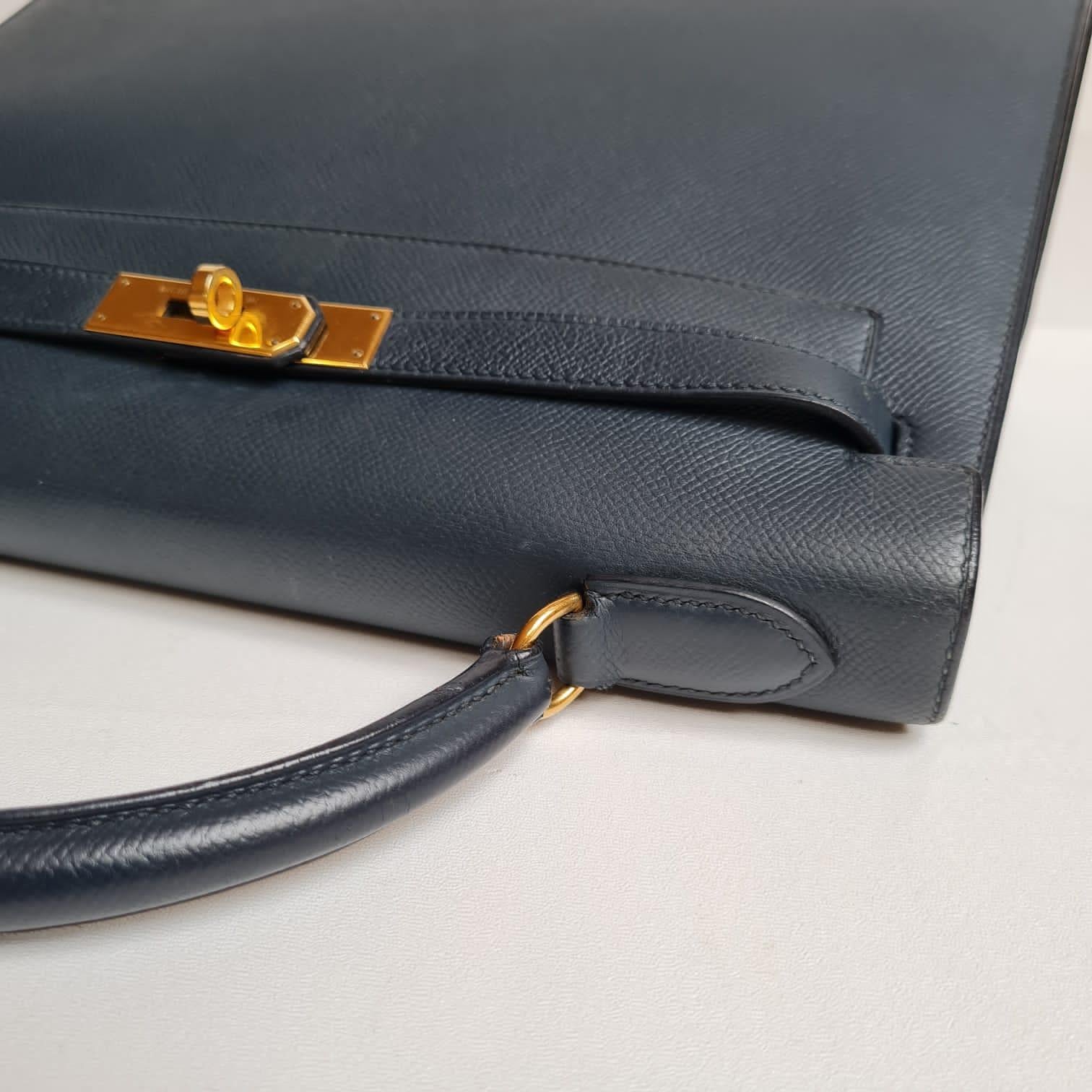 1996 Hermes Navy Epsom Leather Kelly 32 Bag 7