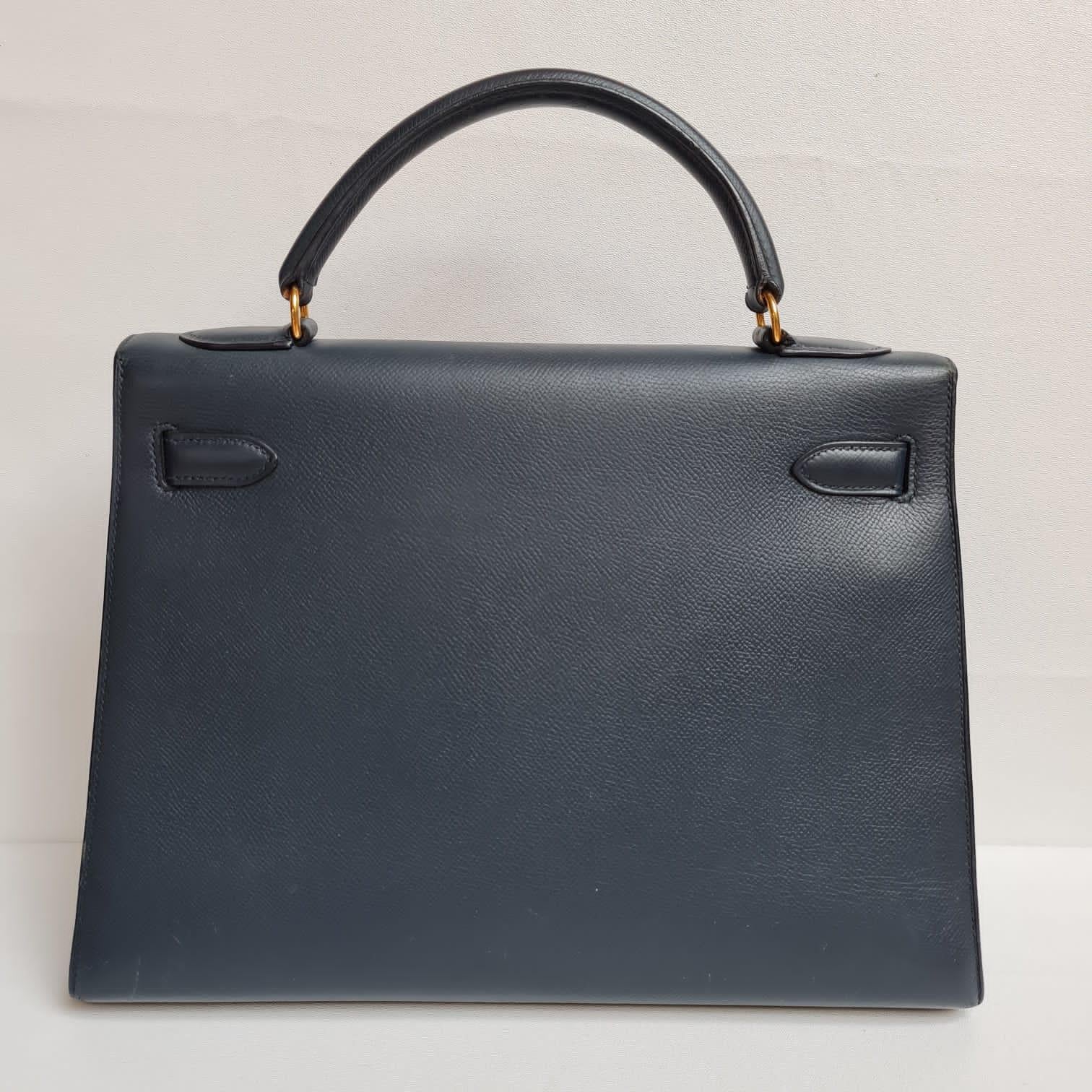 1996 Hermes Navy Epsom Leather Kelly 32 Bag 8