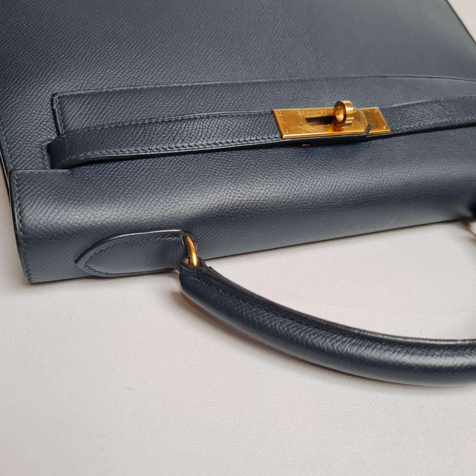 1996 Hermes Navy Epsom Leather Kelly 32 Bag 9