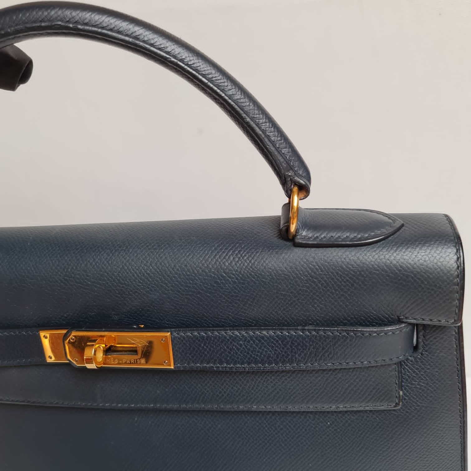 1996 Hermes Navy Epsom Leather Kelly 32 Bag 11
