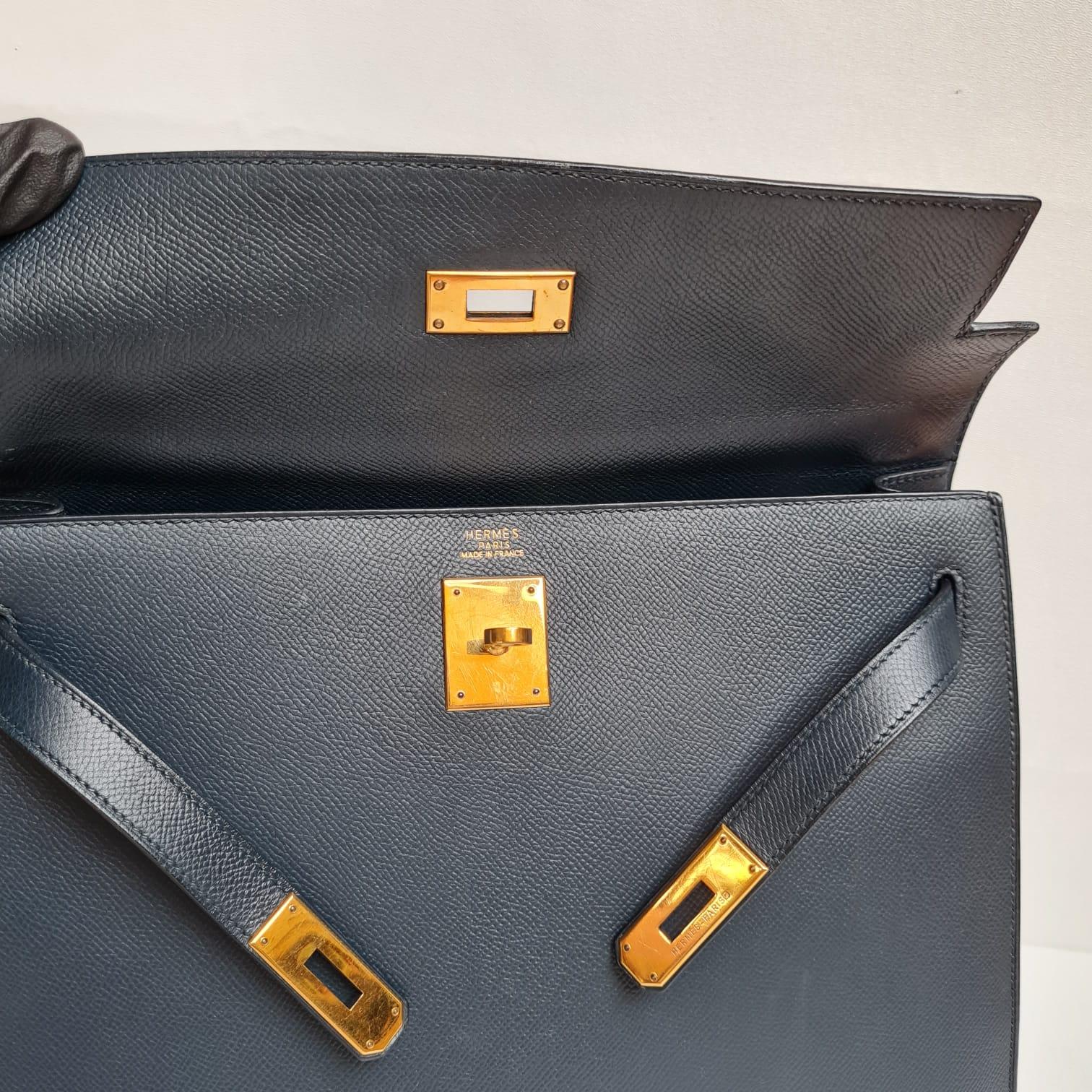 1996 Hermes Navy Epsom Leather Kelly 32 Bag 15