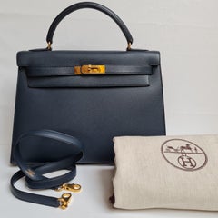 1996 Hermes Navy Epsom Leather Kelly 32 Bag