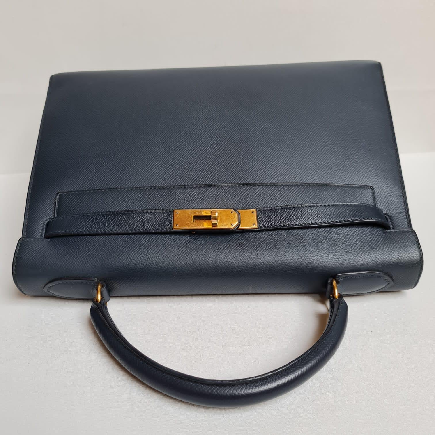 1996 Hermes Navy Epsom Leather Kelly 32 Bag 2